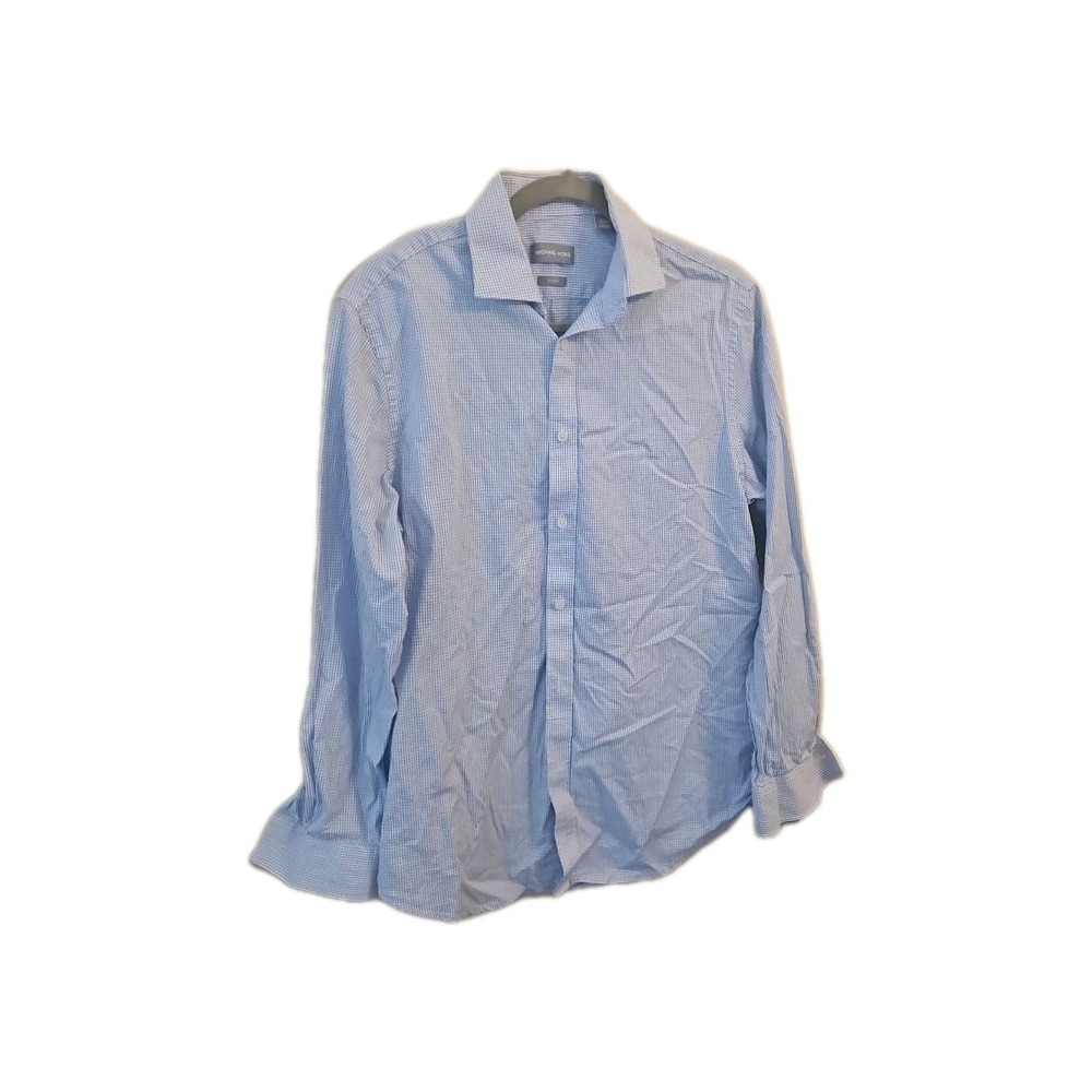 Michael Kors Men's Slim-Fit Airsoft Plaid Dress Shirt, Navy Multi, Medium 32/33